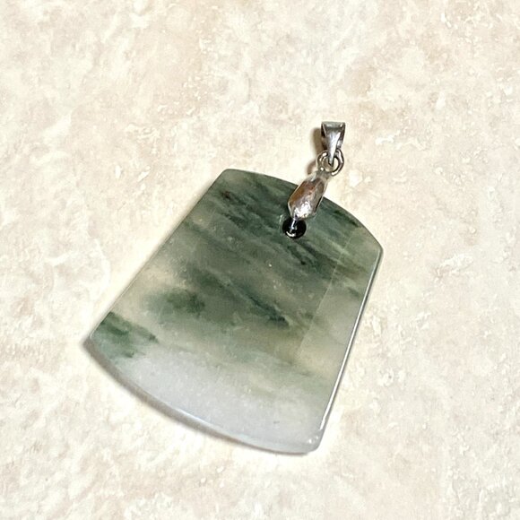 Natural Green Hair Stone Pendant, Large Genuine Gemstone Pendant - Picture 3 of 11
